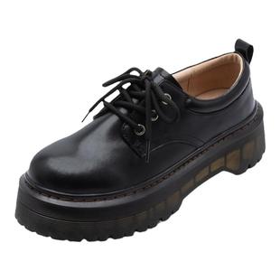 爱很重^化雾语春秋季厚底增高牛皮系带小皮鞋英伦复古风女士学生