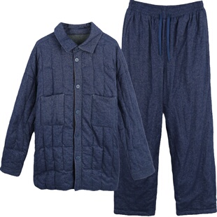 朵朵可可睡衣男2025冬季新款里外纯棉牛仔蓝夹棉保暖帅气家居服套