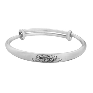 永兴银楼足银999古法錾刻莲花推拉银手镯民族风纯银镯子送女友礼