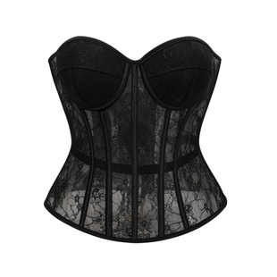 女士蕾丝刺绣塑身上衣带钢圈软杯聚拢胸衣黑丝性感corset马甲束腰