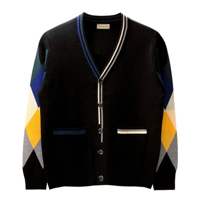 开衫针织衫V领拼色毛衣外套高级