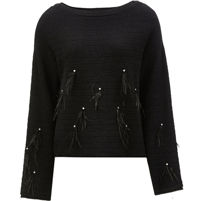 ONLY水钻羽毛宽松毛衣针织衫