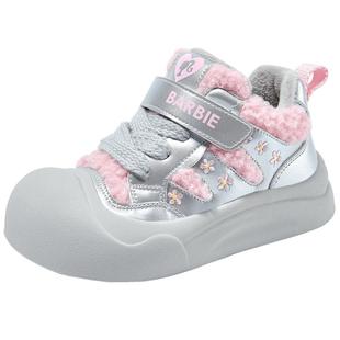 芭比童鞋女童运动鞋2025新款冬季女孩毛毛鞋加绒保暖鞋子儿童棉鞋