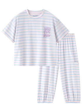 小黑托昵夏季条纹亲子家居服套装