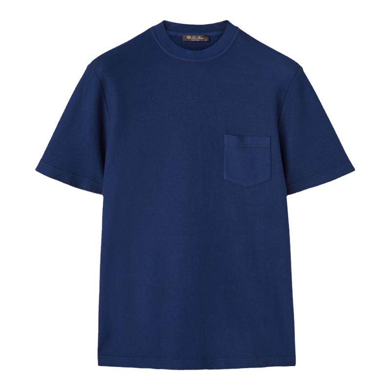 Loro Piana/诺悠翩雅男装桑蚕丝和和棉质混纺简约蓝色短袖T恤