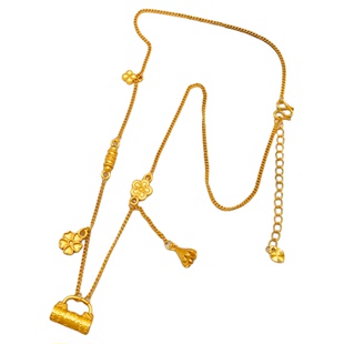 2025新款仿黄金色锁包繁花项链女毛衣链高级感轻奢小众气质锁骨链