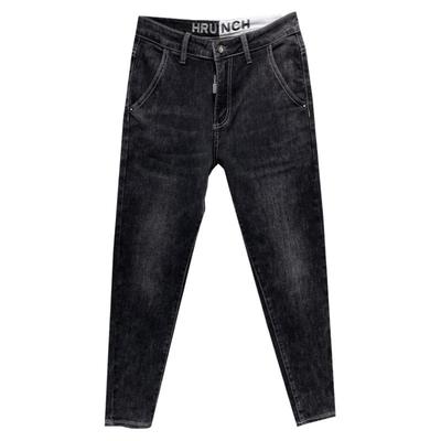 斜插口袋黑灰微垮长裤修身牛仔裤