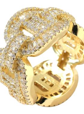 欧美气质猪鼻子古巴满锆石锁链