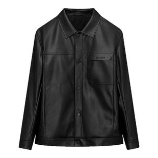 HLA/海澜之家凹凸印花夹克25秋冬新PU皮革质感纯色商务通勤外套男