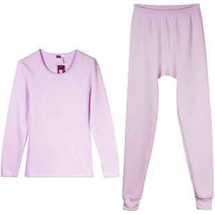 宜而爽女三层保暖内衣夹棉圆领纯棉加厚秋衣秋裤套装14000113138