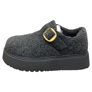 加绒保暖毛绒勃肯鞋女2025冬季新款厚底增高复古灰色懒人博肯棉鞋