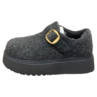 加绒保暖毛绒勃肯鞋女2025冬季新款厚底增高复古灰色懒人博肯棉鞋