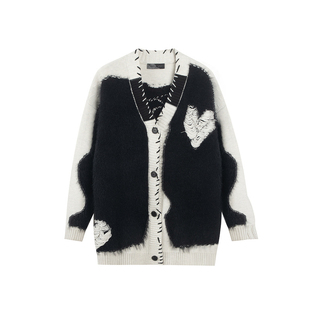 INXXAPYD 明星同款慵懒复古毛衣拼色爱心提花针织衫外套情侣