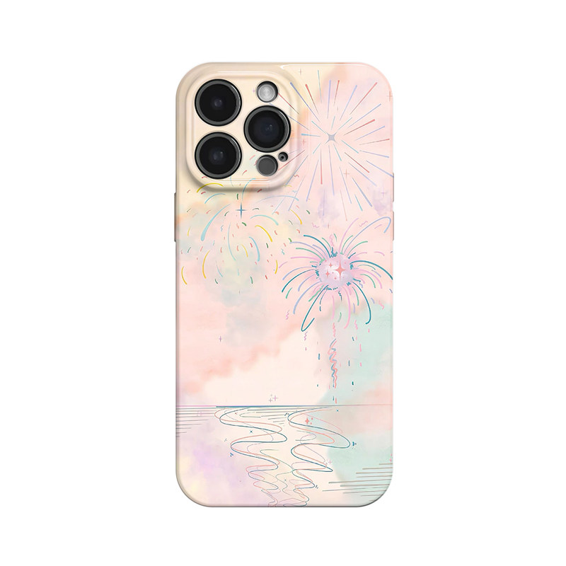 烟花的线条~粉色水彩涂鸦适用iPhone16/15promax手机壳华为pura70苹果13小米14畅享70小众vivoS19软iqooneo10