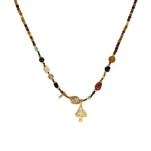 那英同款LAZY CIRCLES日出蘑菇天然石串珠项链女毛衣链新年礼物