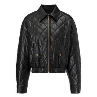 FF仿佛冬季新款黑色亮皮质感棉衣外套女上衣短款时尚