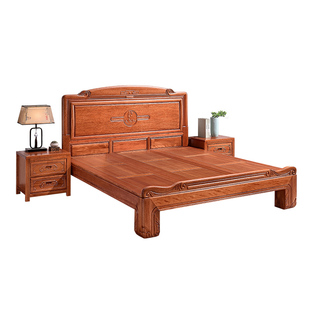 金花梨木实木床1.8米双人床中式古典雕花菠萝格卧室仿古红木家具