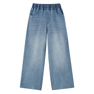 【宽松阔腿】安奈儿童装女童牛仔裤2026春新款弹力透气时尚长裤