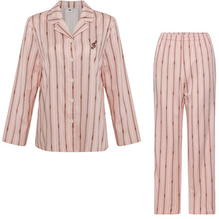 爱美丽海上钢琴师棉缎条纹睡衣女翻领长袖长裤家居服套装IM46BUE2