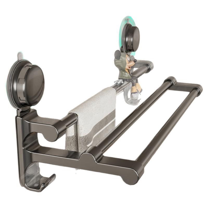 吸盘式毛巾架子卫生间免打孔浴室置物架厕所墙上壁挂毛巾挂杆双杆