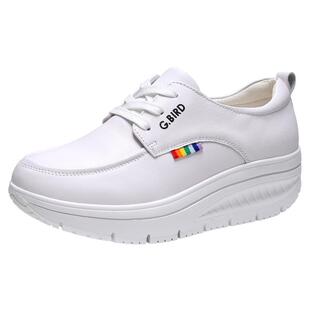 吉祥鸟超轻女鞋2026春夏真皮休闲运动摇摇鞋厚底松糕增高百搭0806