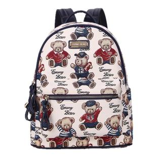 小熊维尼帆布刺绣双肩包包可爱tw旅行减龄背包百搭书包14寸电脑包