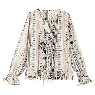 KEIKO 复古几何印花长袖衬衫26早春佩斯利穿搭波西米亚度假风上衣