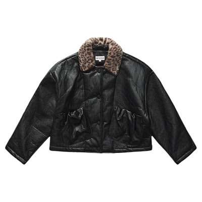 310MOOD拼接豹纹领短夹克