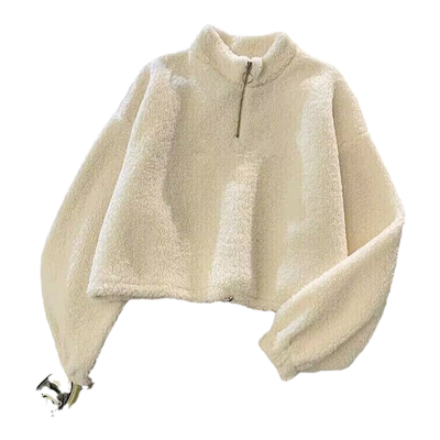 秋冬季加绒加厚半拉链立领卫衣女