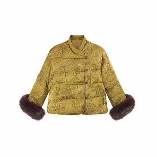 新中式盘扣短款棉服女毛领袖口时尚百搭保暖外套女