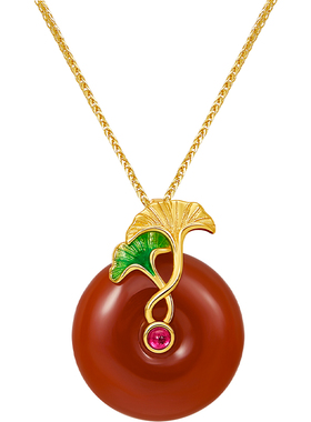 JAY银杏红玛瑙项链平安扣吊坠女