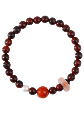 火木相生新中式百搭柿子红南红开运小叶紫檀女款串珠手串珍珠手链