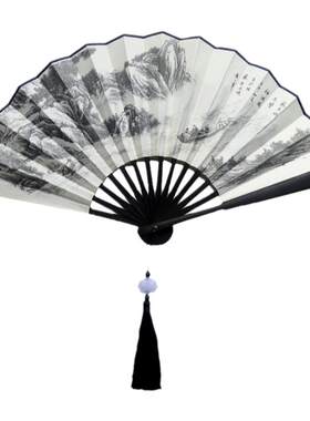 八寸印花手工绢布竹子双面折扇