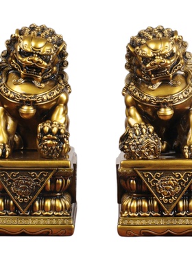仿铜狮子摆件一对宫门狮
