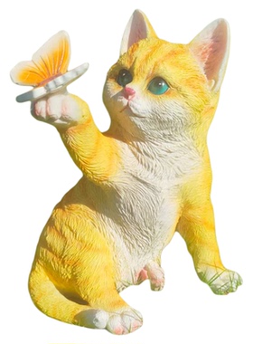 新款花园庭院卡通小猫逗蝴蝶摆件