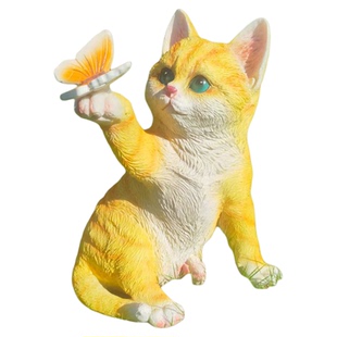 新款户外花园庭院阳台卡通治愈小猫逗蝴蝶摆件幼儿园公园造景装饰