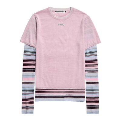 NODIRECTION羊毛假两件条纹衫