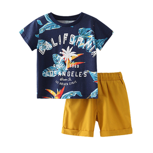 2025夏新款男童短袖套装帅气儿童卡通纯棉上衣短裤两件套外贸童装