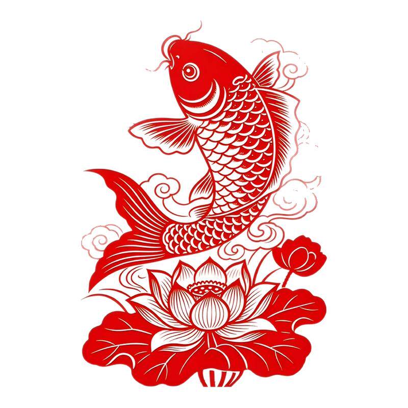 跃龙门红锦鲤荷花玻璃贴竖款异形贴画好撕无残胶富贵顺遂装饰贴纸