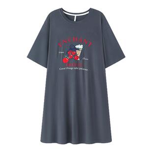 夏天新款睡裙女夏季凉感莫代尔棉短袖大码睡衣慵懒宽松休闲连衣裙