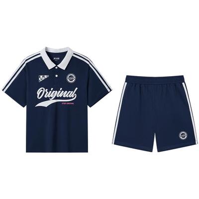 特步童装儿童潮酷POLO套装中大童宽松运动男童夏季复古时尚两件套