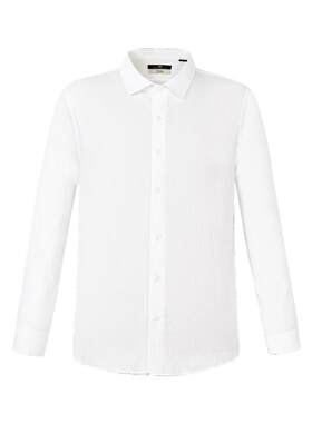 MENHARDUM/蔓哈顿春装新品褶皱肌理长袖衬衫商务男装纯色白色衬衣