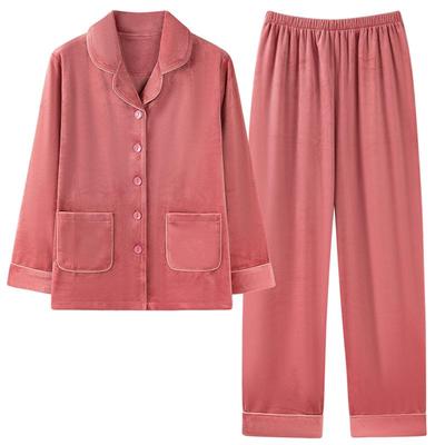 睡衣女秋冬珊瑚绒加厚家居服红色