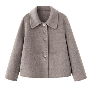 2025新款韩版双面呢短款外套女秋冬季酒红色高级感小个子毛呢大衣