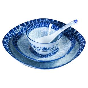 中式陶瓷青花瓷米饭碗深菜盘子四方盘家用餐具套装大碗釉下彩斗笠