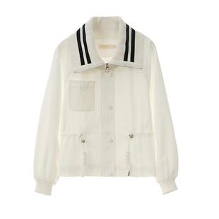 SOMSOM/索玛条纹翻领夹克外套女春秋短款宽松百搭休闲减龄上衣服