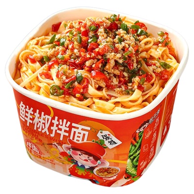 班干部鲜椒拌面非油炸葱油拌面桶装方便面炸酱面免煮手擀面手工面