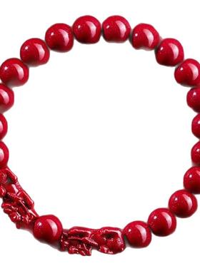 天然朱砂手串五路财神皮貔貅手链