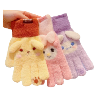儿童玉桂狗保暖手套中大童可爱美乐蒂分指宝宝外出骑车防冻五指套