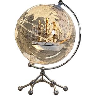 透明地球仪摆件可发光3d立体悬浮轻奢高级感台灯小夜灯客厅玄关酒柜卧室帆船装饰品礼品儿童男孩女孩生日礼物